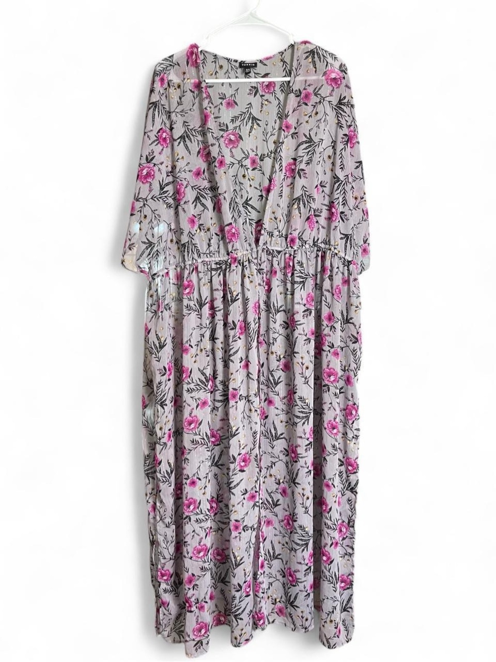 Torrid Floral Chiffon Maxi Kimono / Duster Size 3/4